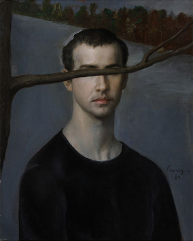 Lino Frongia: Autoritratto come veggente, 1989, olio su tavola, , 48×59cm, 