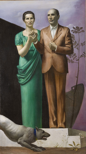 Lino Frongia: I custodi, 1993, olio su tela, , 90x160cm, 