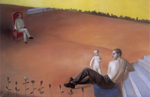Lino Frongia: In numero di tre, 1997, olio su tela, , 110×170cm, 