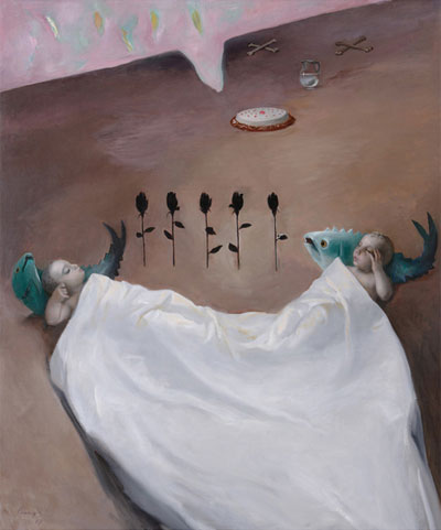 Lino Frongia: La faccia di Gesù nel piatto della minestra, 2007, olio su tela, , 140x167cm, 