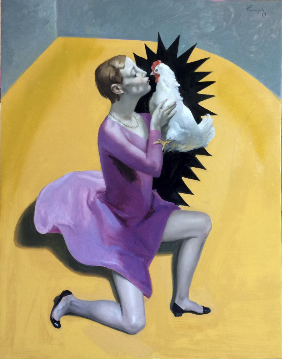 Lino Frongia: La gallina dalle uova d'oro, 2013, olio su tela, , 105x136, 