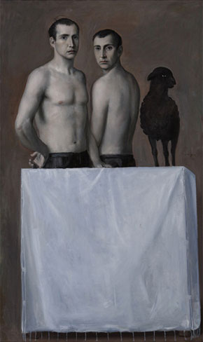 Lino Frongia: Pastori, 1992, olio su tela, , 90x152cm, 