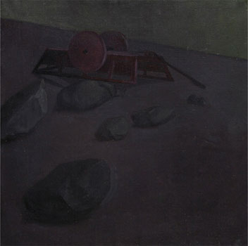 Lino Frongia: Piccola macchina mitologica, 2005, olio su tela, 50x50cm 