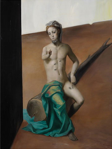 Lino Frongia: Sacra famiglia con i Santi Rocco e Sebastiano, 2005, olio su tela, , 190x140cm, 