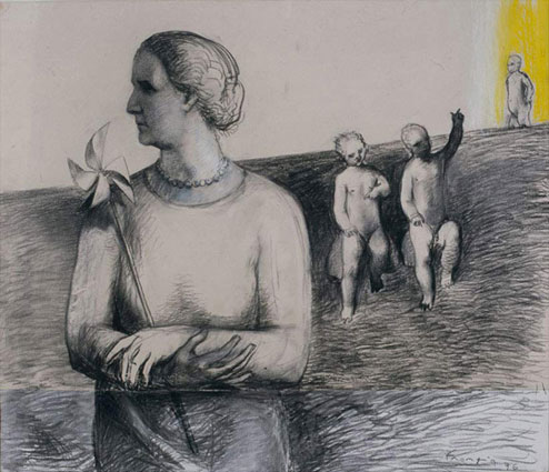 Lino Frongia: Senza titolo, 1996, Carbone su carta, , 82×97cm, 